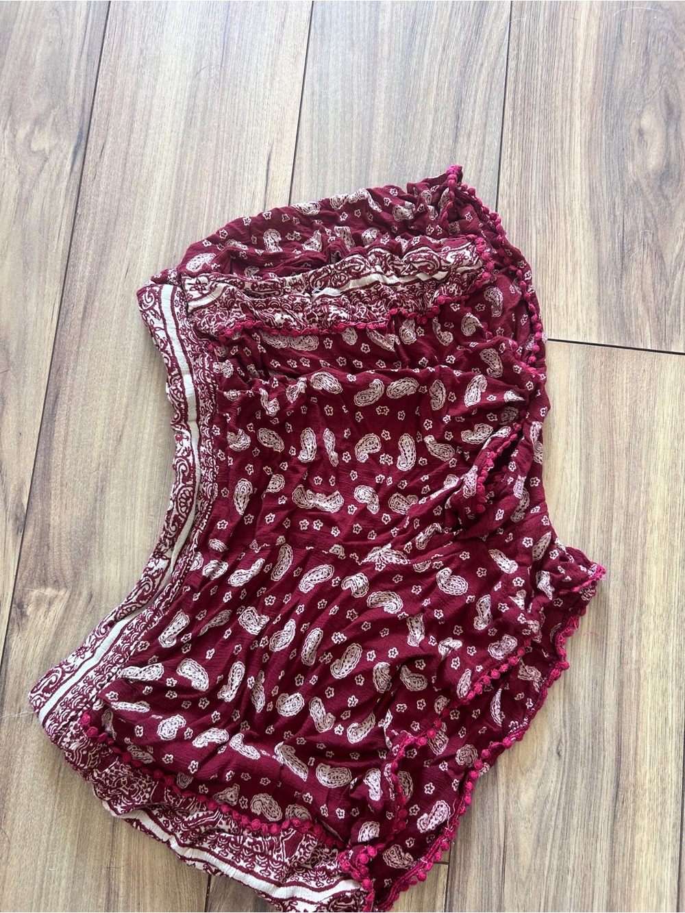 Angie Burgundy Paisley Boho Shorts